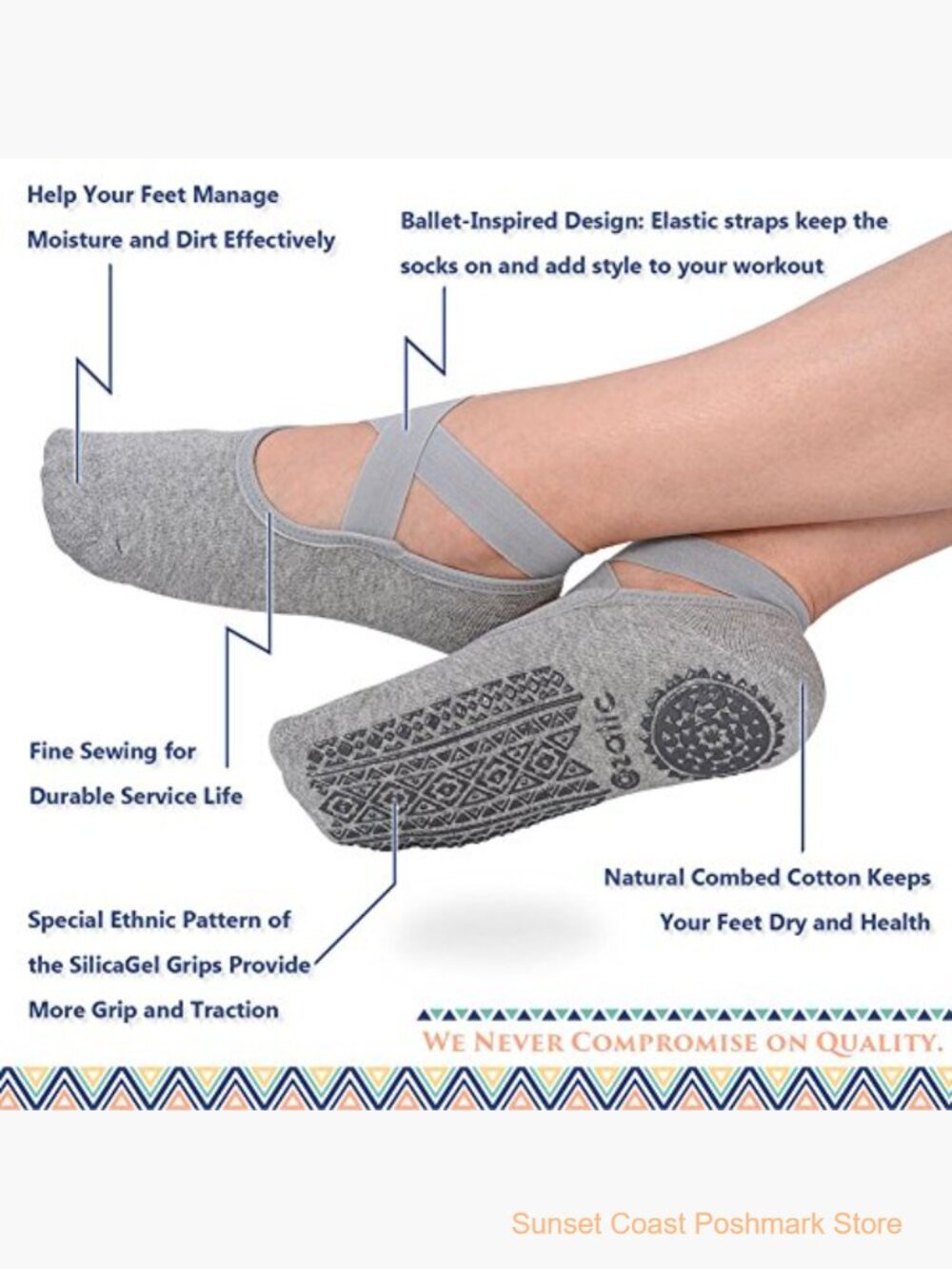 Non Slip Grip Yoga Socks with Silicone Grippers for Women - Picture 2 of 6